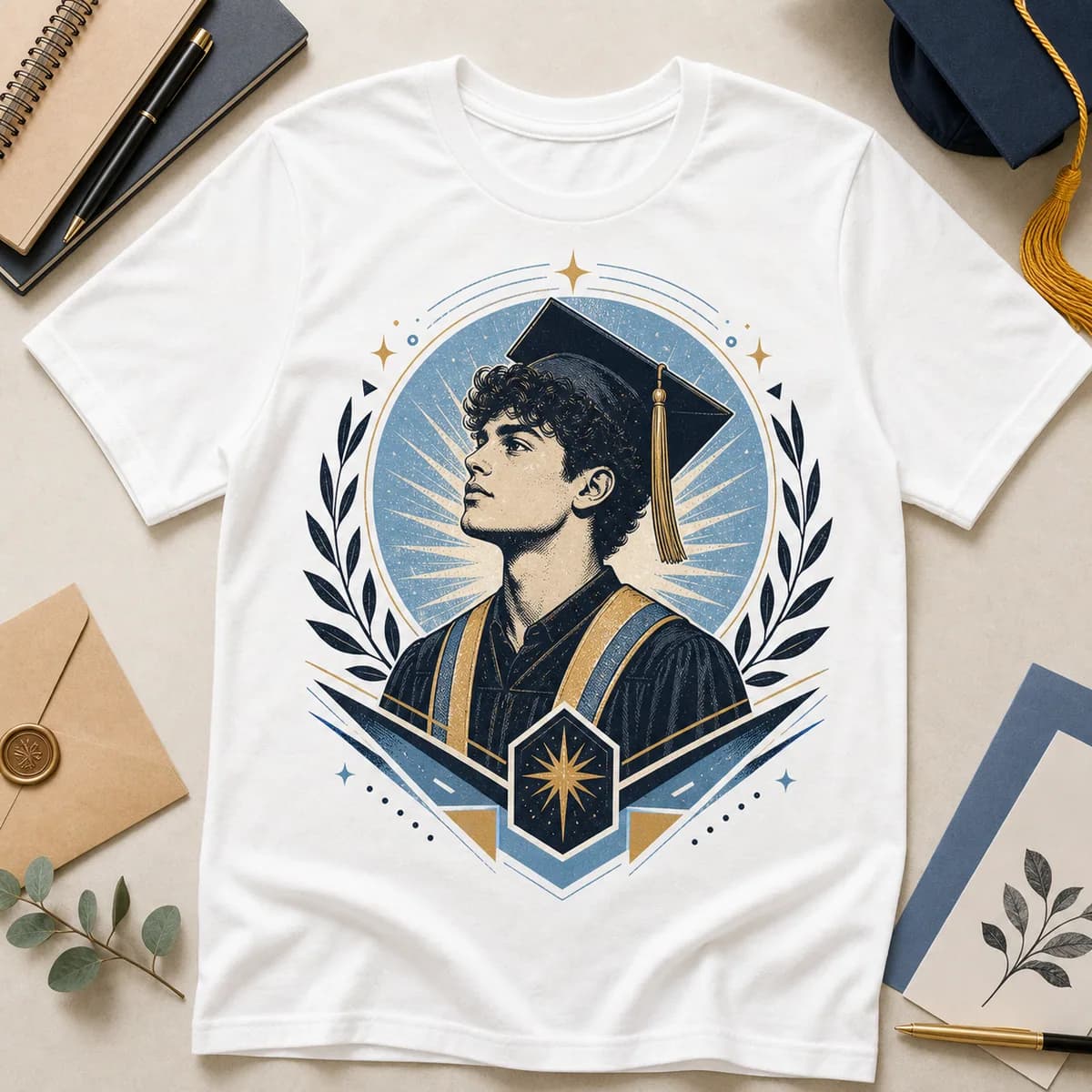 Finished white graduation badge custom T-shirt