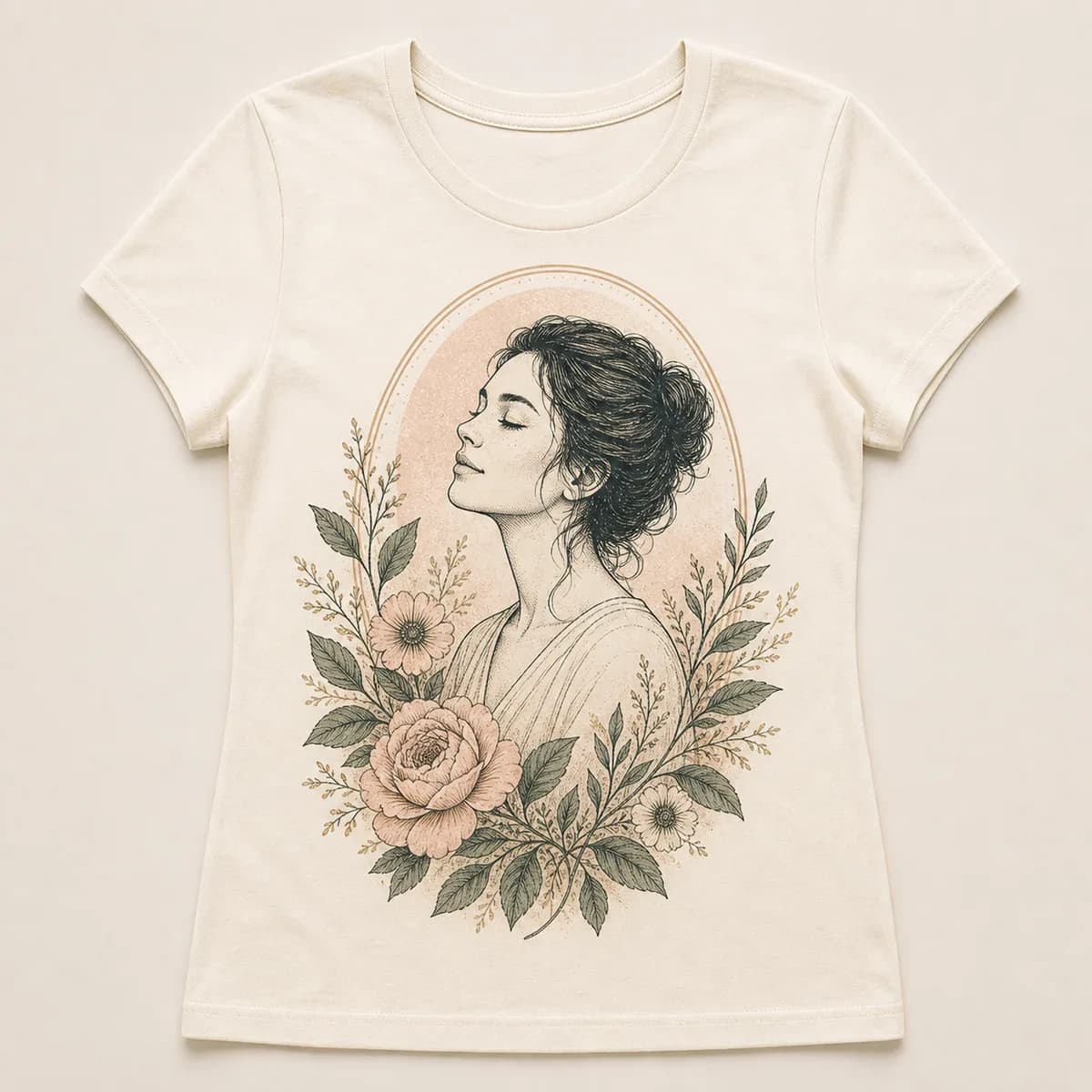 Finished cream botanical line art custom T-shirt for mom