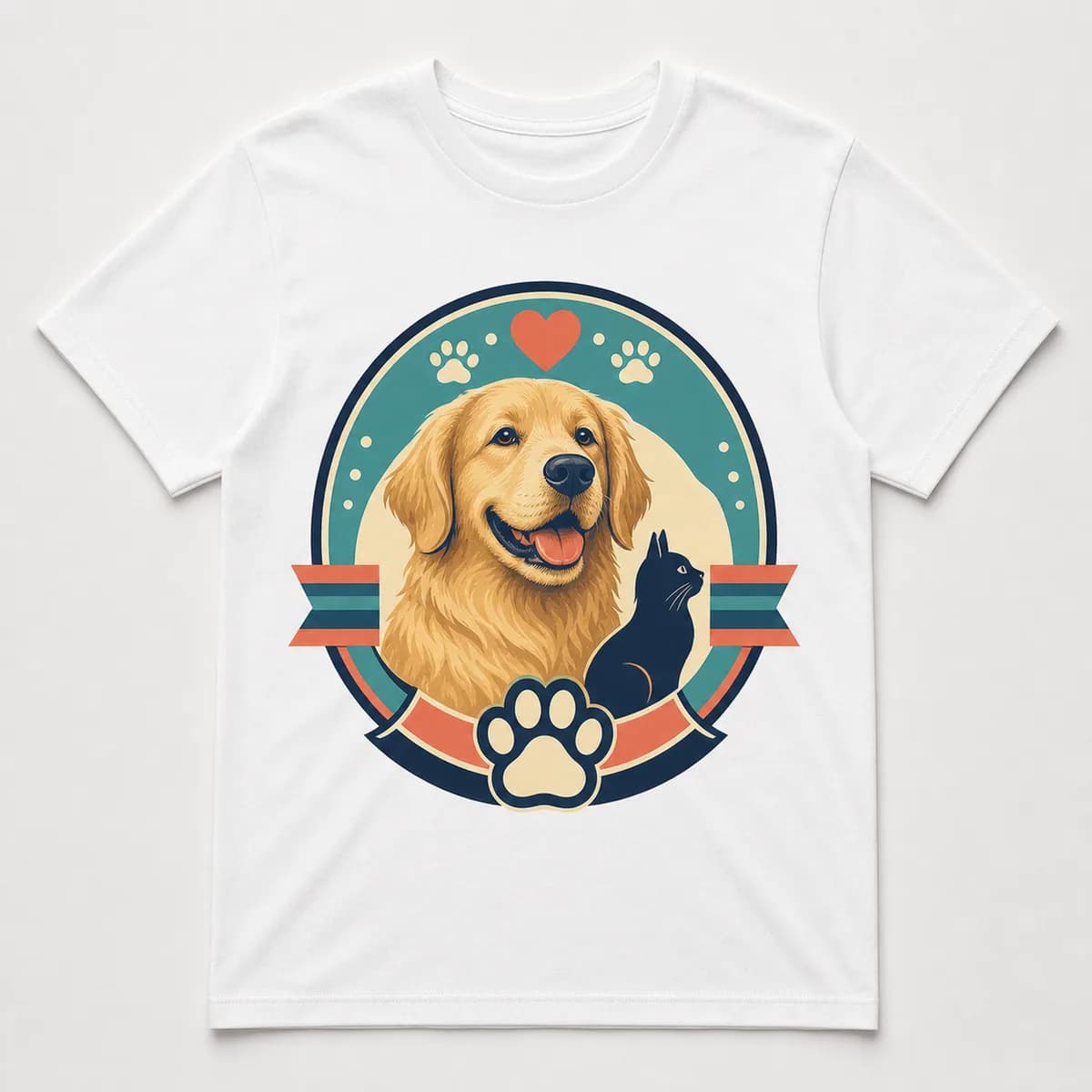 Finished pet club custom T-shirt with mascot badge artwork