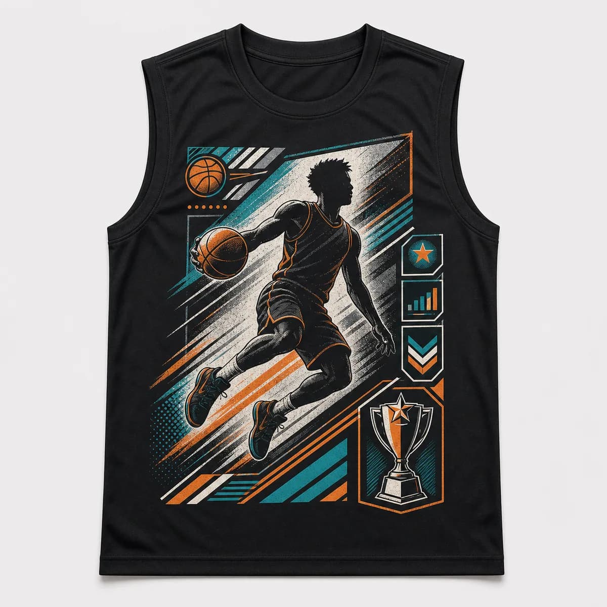 Finished sleeveless custom T-shirt with sports card artwork