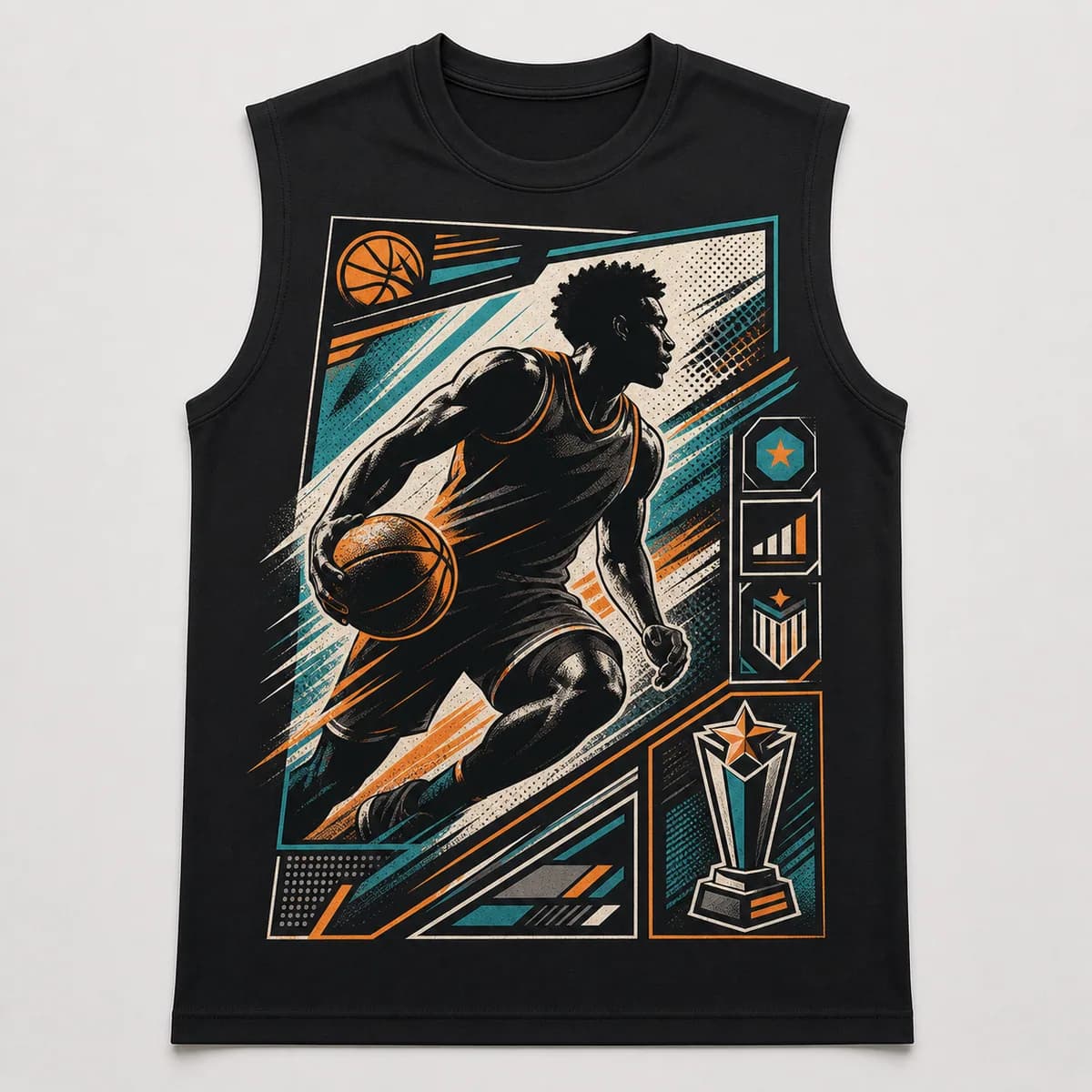 Finished custom sports card T-shirt with portrait and stat layout