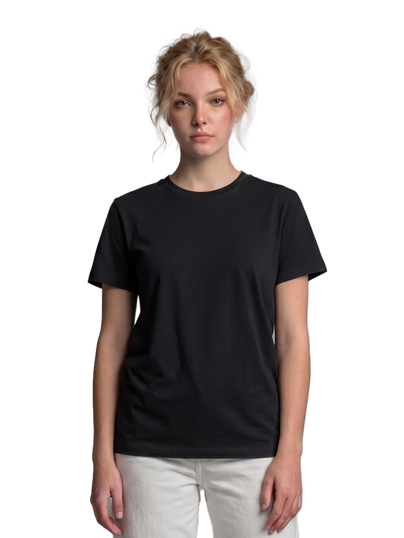 Model wearing the black heavyweight pure cotton T-shirt