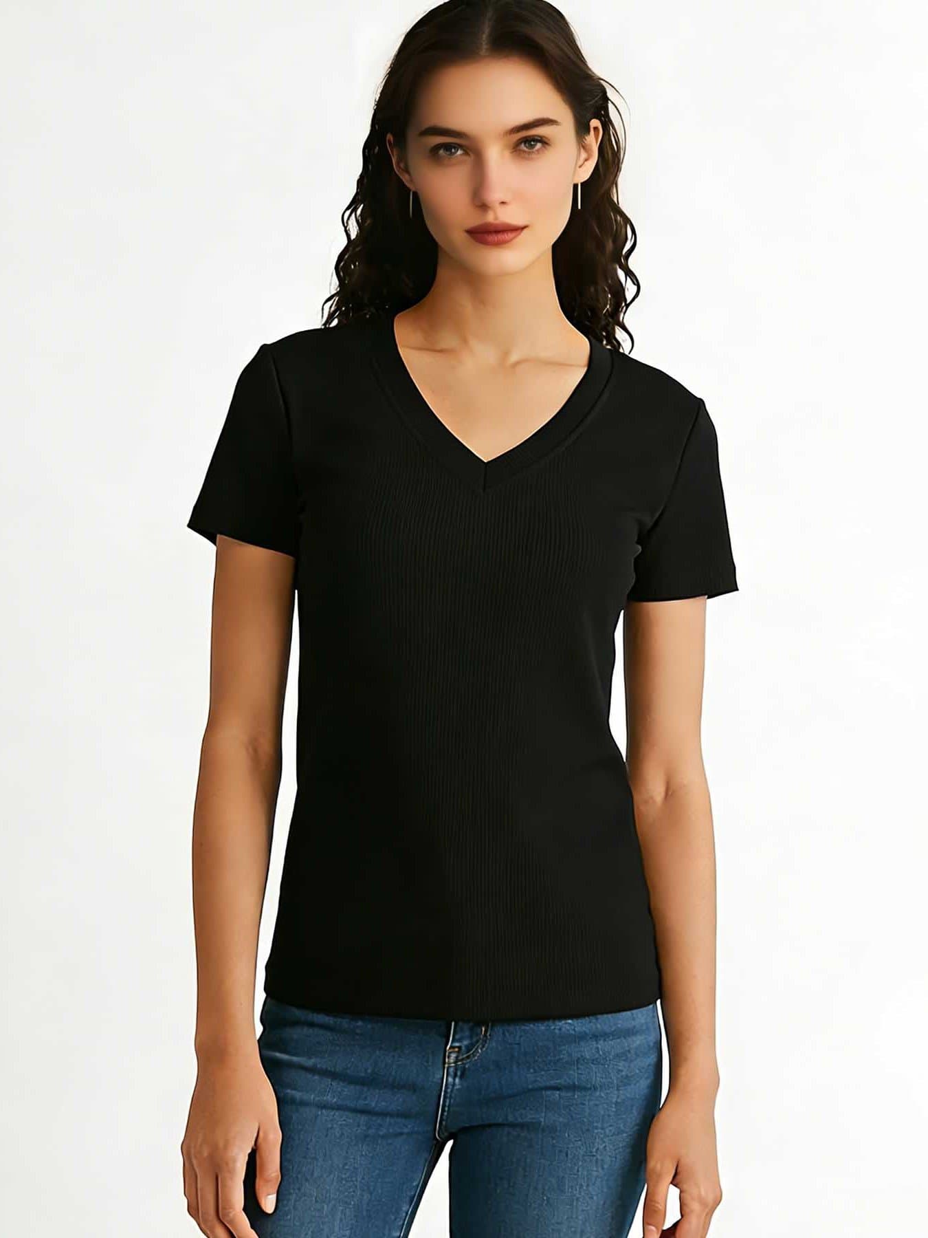 Custom Women's Ribbed V-Neck T-Shirt