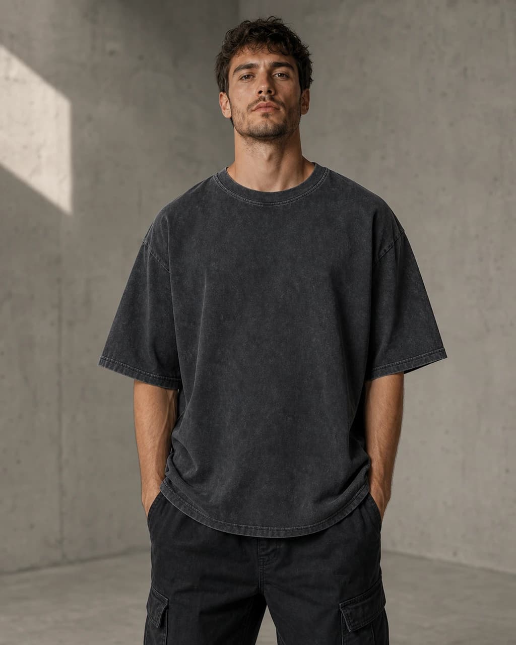 Model wearing Custom Heavyweight Snow-Wash T-Shirt